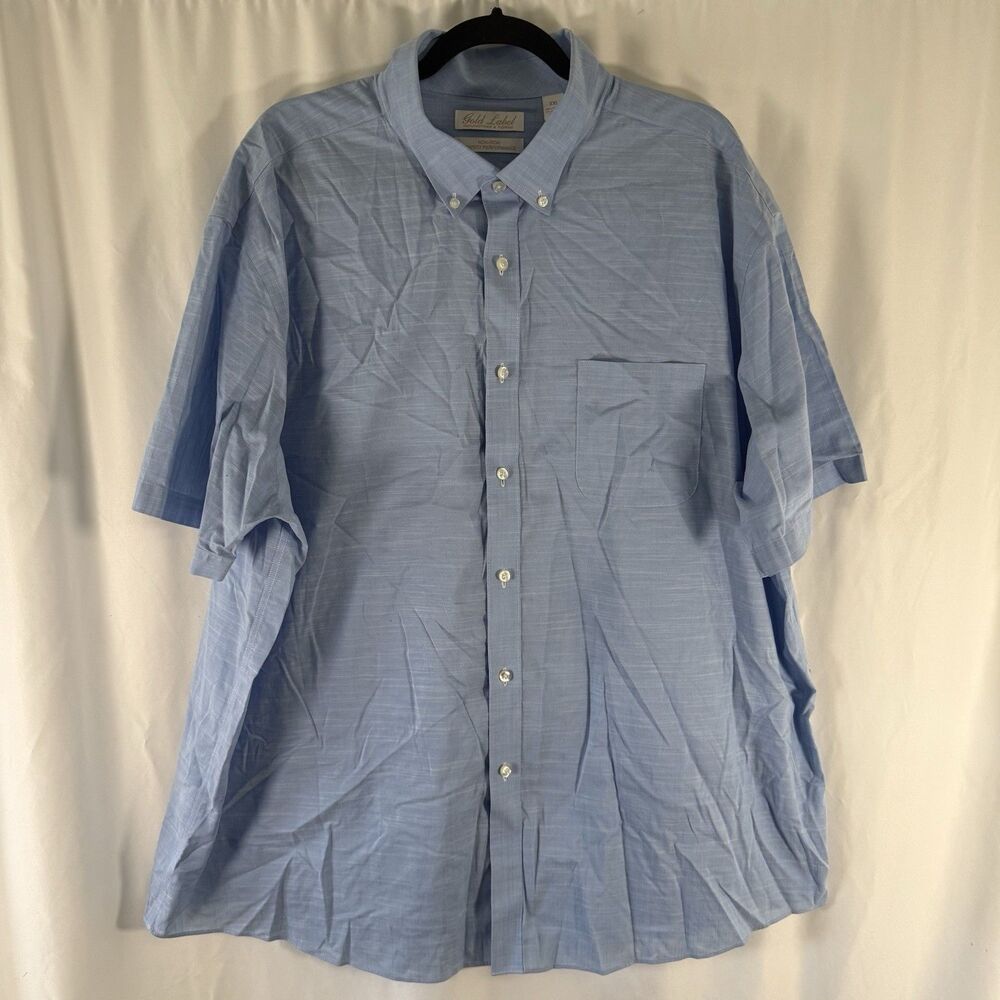 Roundtree Yorke Gold Label Button Up Shirt Men's XXL Blue Short Sleeve Collared